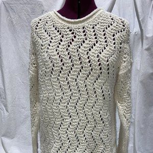 Anthropologie 100% Cotton Sweater Cream Chunky Knit Pullover Women’s Small